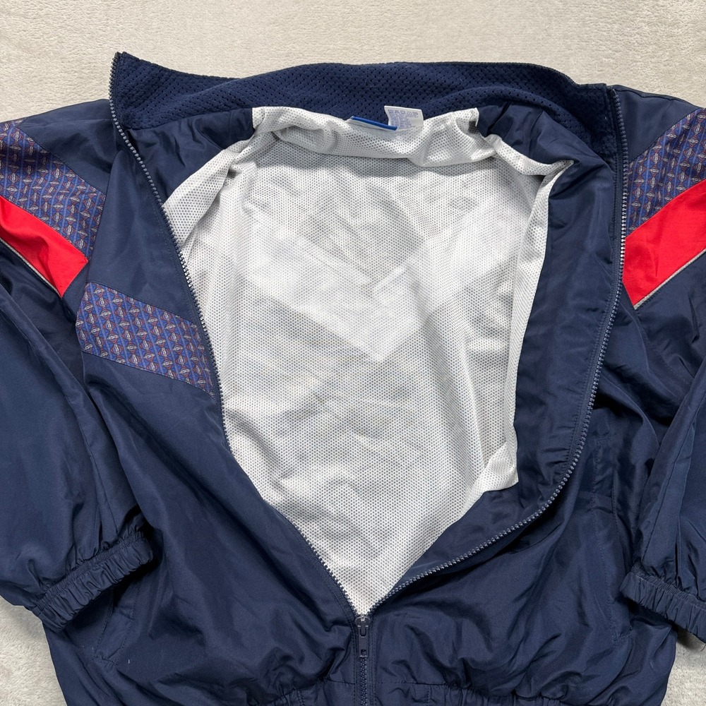 Vintage Reebok‎ Track Jacket Mens Medium Navy Blue Red Geometric Stripe Full Zip - Picture 8 of 12